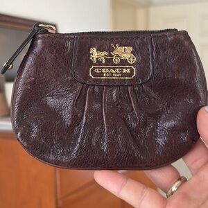 Coach Dark Brown Leather Pouch with Gold Accents